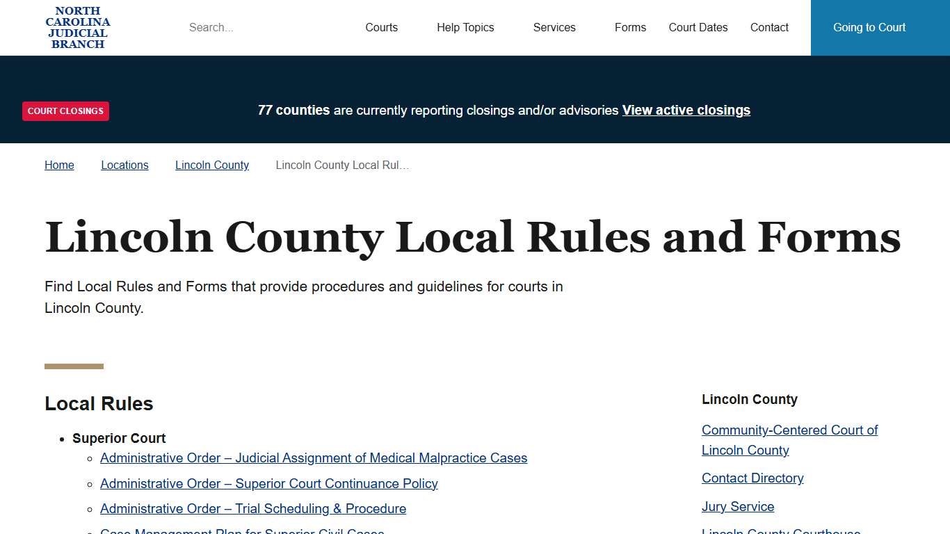 Lincoln County Local Rules and Forms North Carolina Judicial Branch